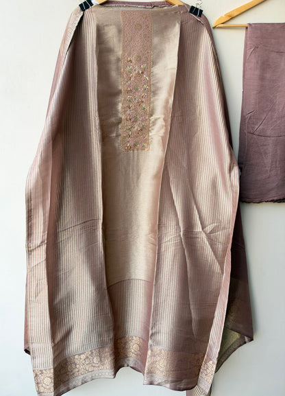Pure Banarasi Woven Giraffe Silk Embroidered Unstitched Suit Set with Woven Dupatta
