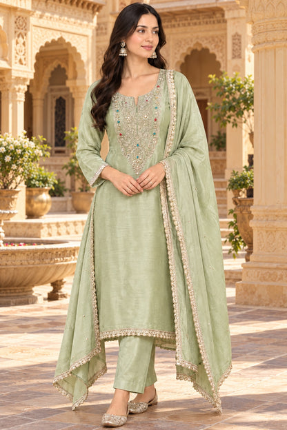 Shimmer Silk Kutdanna Embroidered unstitched ladies suit set