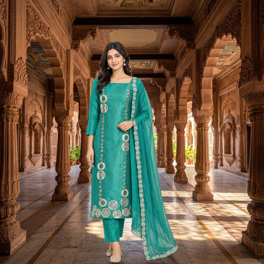 Shimmer Organza Tuile Unstitched Suit Set with Zari Swarowski Embroidery