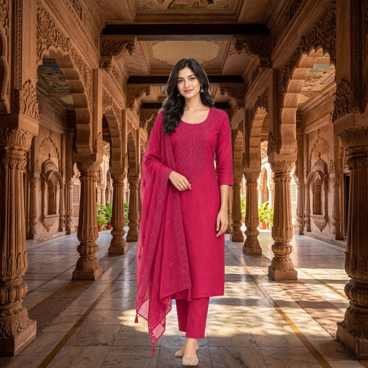 Organza Tuile Unstitched Suit Set with Resham Dori 3D Flowers Embroidery