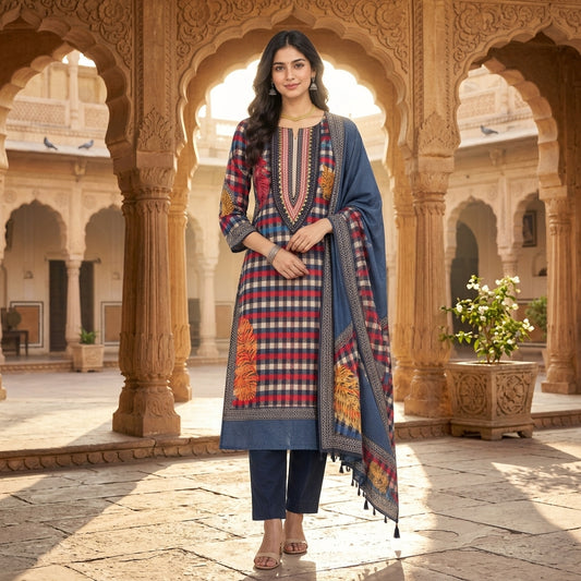 Glass Organza Printed Unstitched Suit with Coin Embroidery & Pearl Ghera Lace