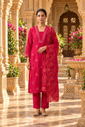 Mul Chanderi Unstitched Suit with Resham Embroidery, Crotia Neck & Resham Ghera Scalping