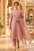 Pure Shimmer Tissue Unstitched Suit Set with Sequence Gotta Work Pitta Zari Embroidery