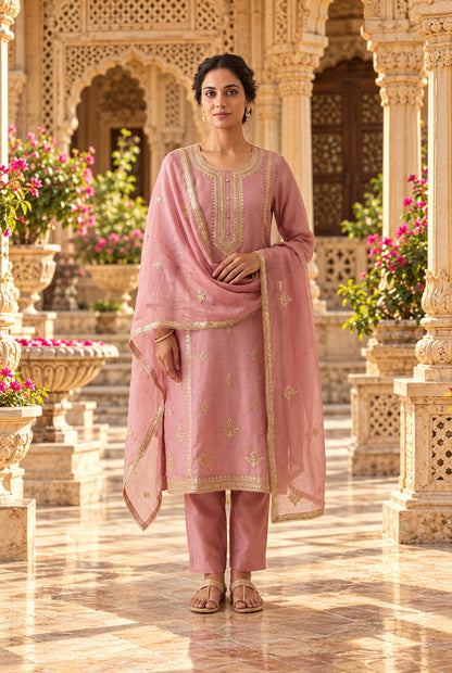 Pure Shimmer Tissue Unstitched Suit with Sequence Gotta Pitta Work Zari Embroidery & Border Lace Dupatta