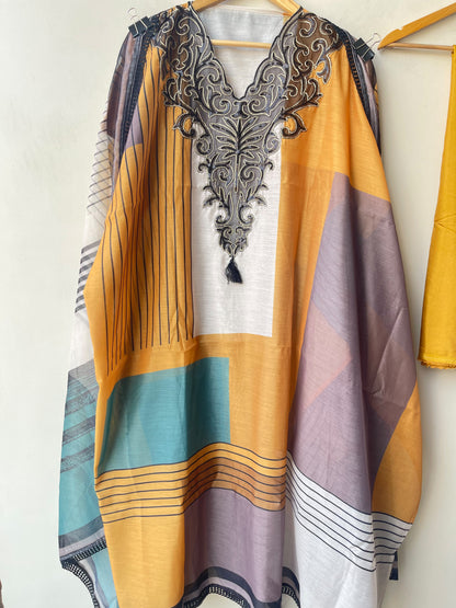 Mul Chanderi Printed Suit with Zari Neck Patchwork