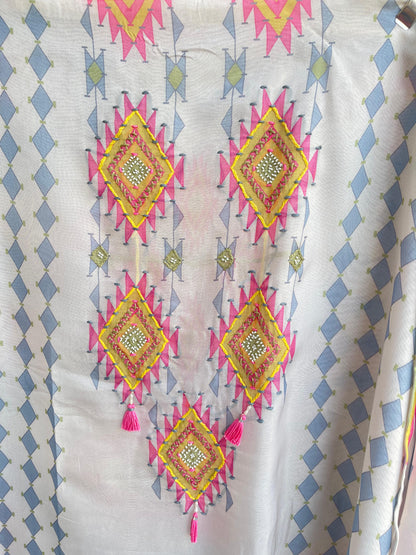 Ikkat print organza fabric unstitched ladies suit Rc18418