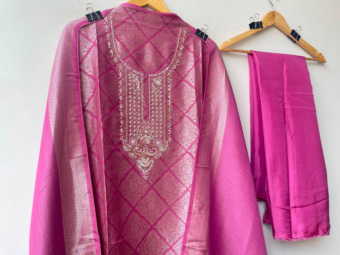 Fine Banarasi shimmer silk unstitched ladies suit Rc19267 (b)