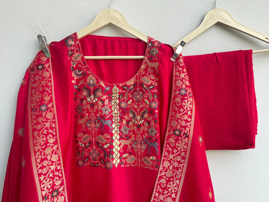 Self banarasi silk woven unstitched ladies suit Rc18803