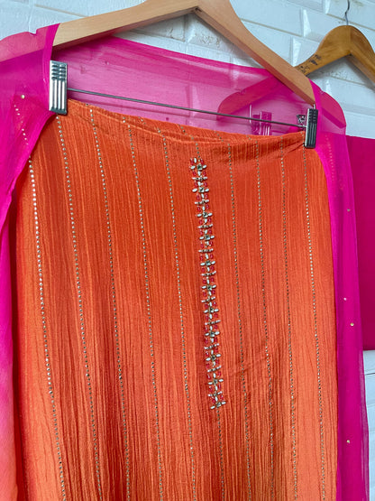 Crushed shimmer tissue unstitched ladies suit Rc17688