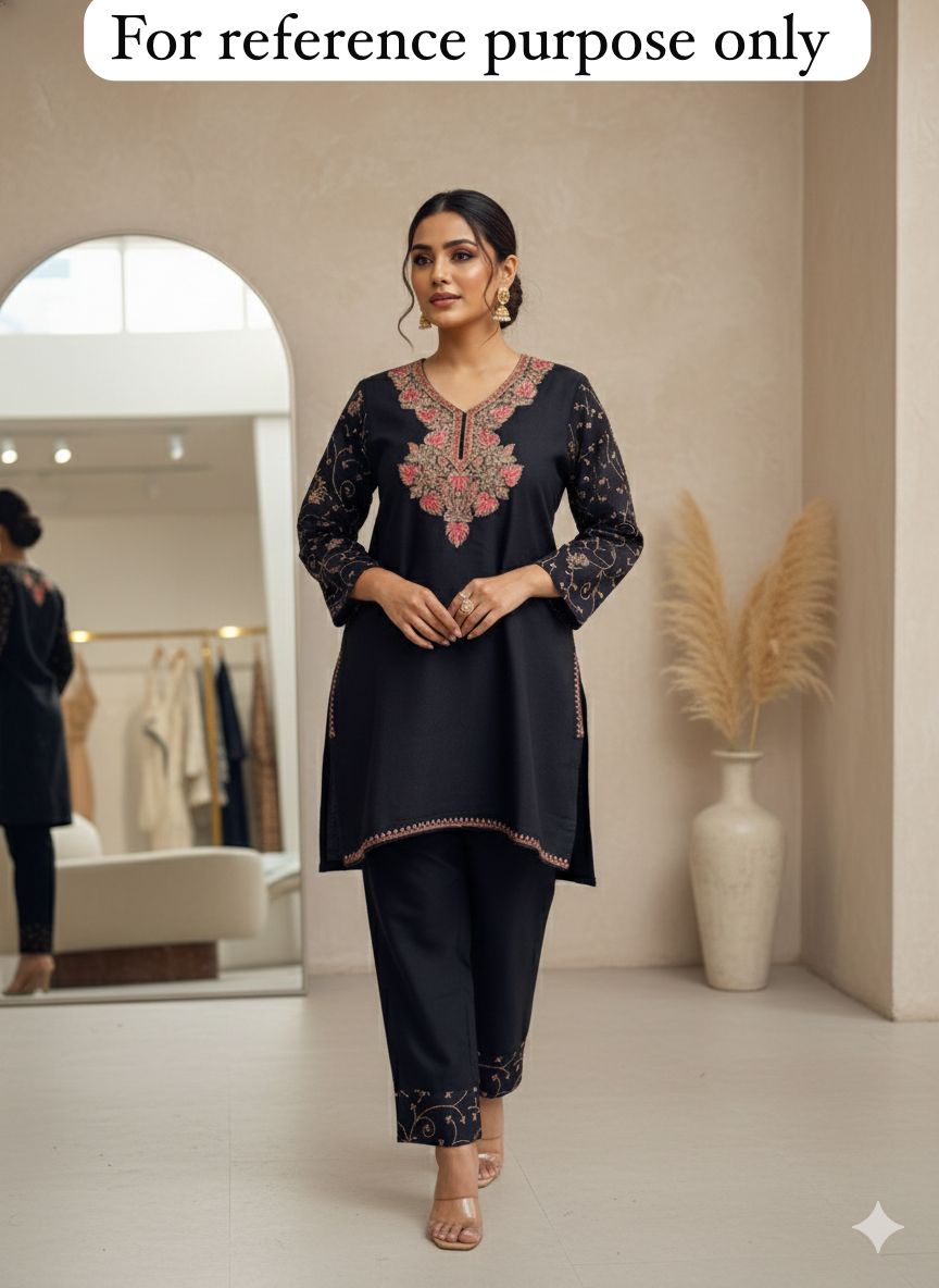 Kashmiri pheron short kurta ladies coord set Rc18352