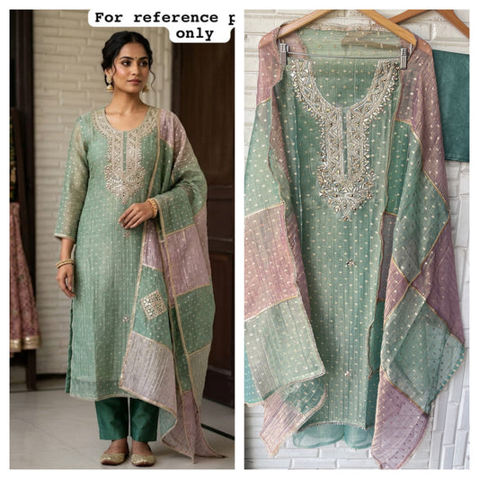 Banarasi shimmer glass organza unstitched ladies suit Rc19295 (b)