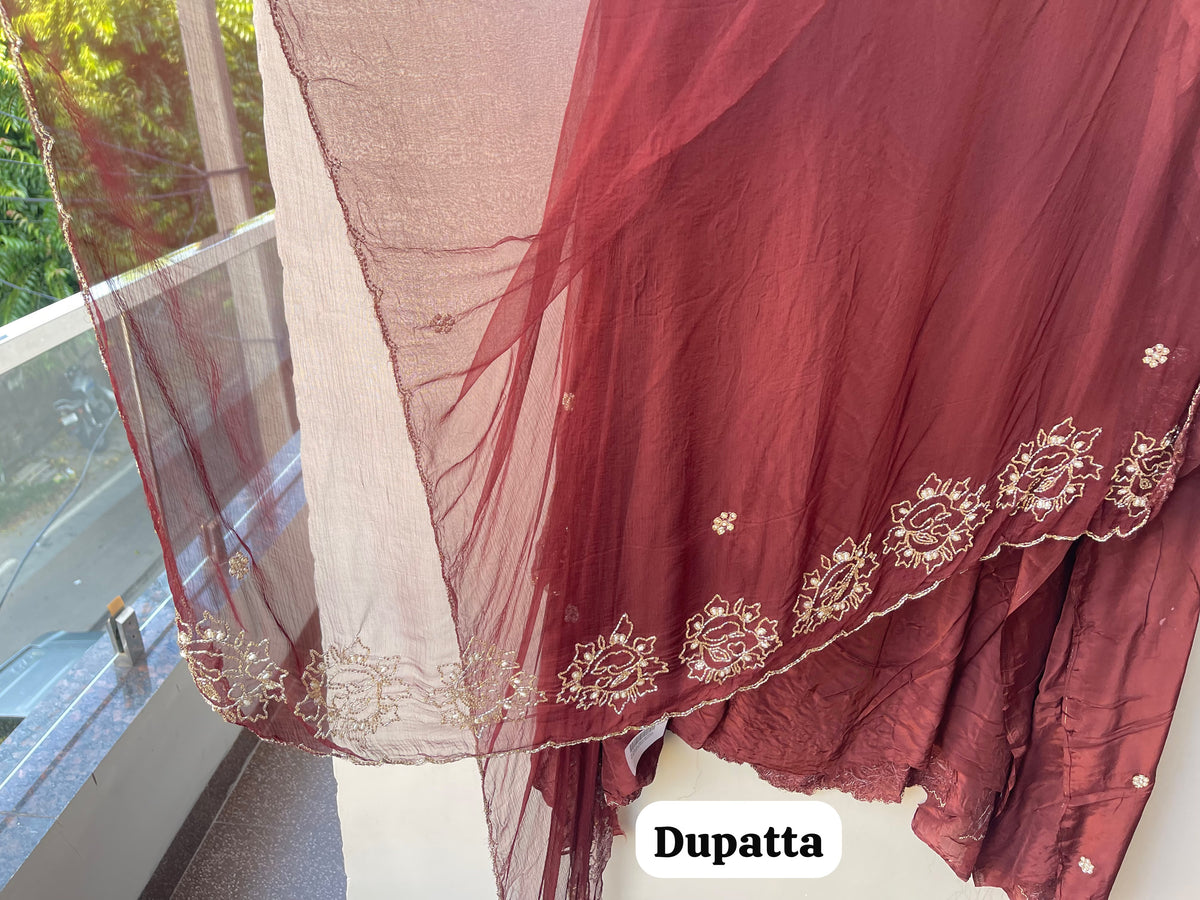 Premium Embroidered Crepe Satin Unstitched 3Pcs Suit Set