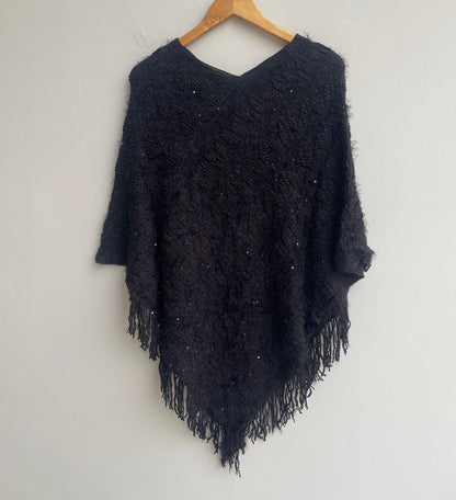 Woolen self ponchos with embroidery Rc17873