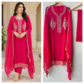 Exquisite Satin Crepe Designer Unstitched 3 Pcs Suit Set