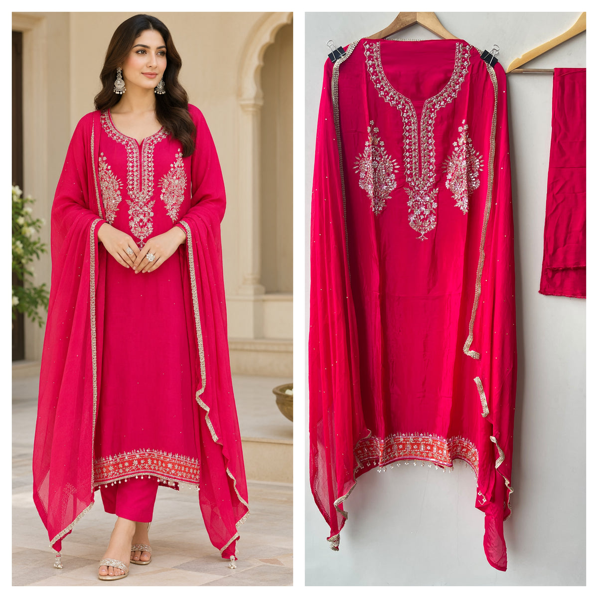 Exquisite Satin Crepe Designer Unstitched 3 Pcs Suit Set