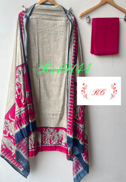 Mul chanderi maheshwari printed unstitched ladies suit Rc19144 (b)