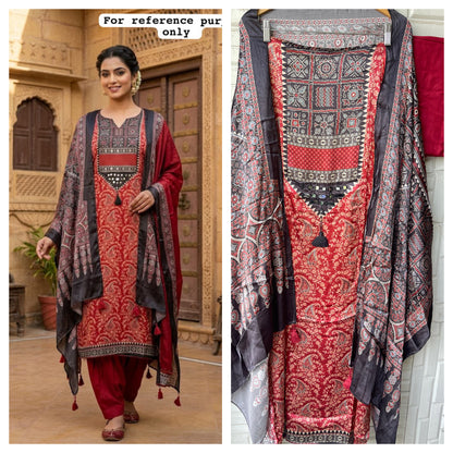 Gajji silk printed unstitched ladies suit Rc19298