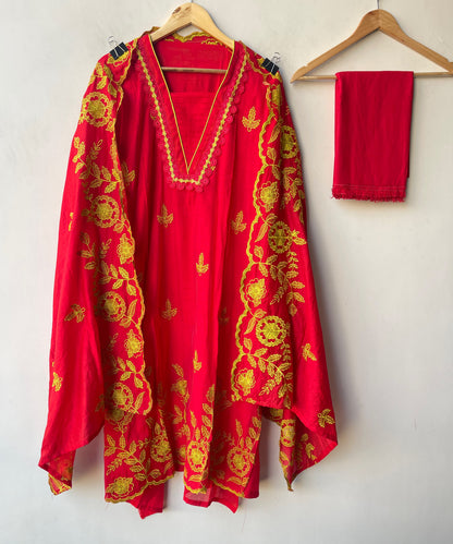 Elegant Unstitched Mul Chanderi 3 Pcs Suit Set
