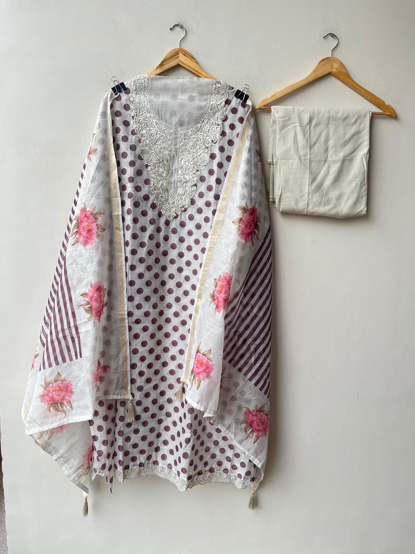 Mul chanderi polka dots ladies printed unstitched suit Rc19209 (a)