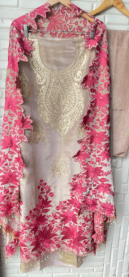 Pure shimmer silk unstitched ladies suit Rc17670