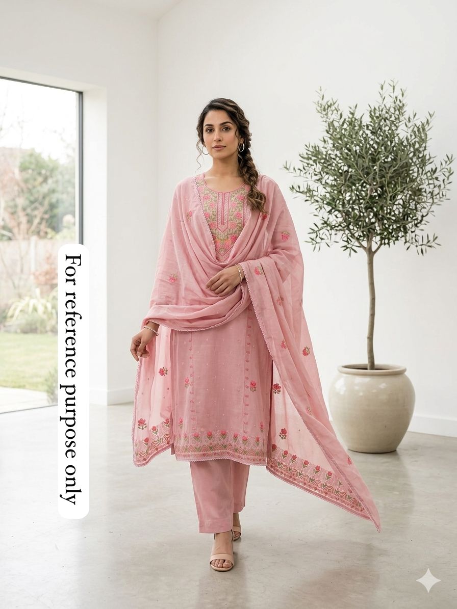 Mul chanderi unstitched salwar suit with resham embroidery and crochet lace – RoyalChicByPriti
