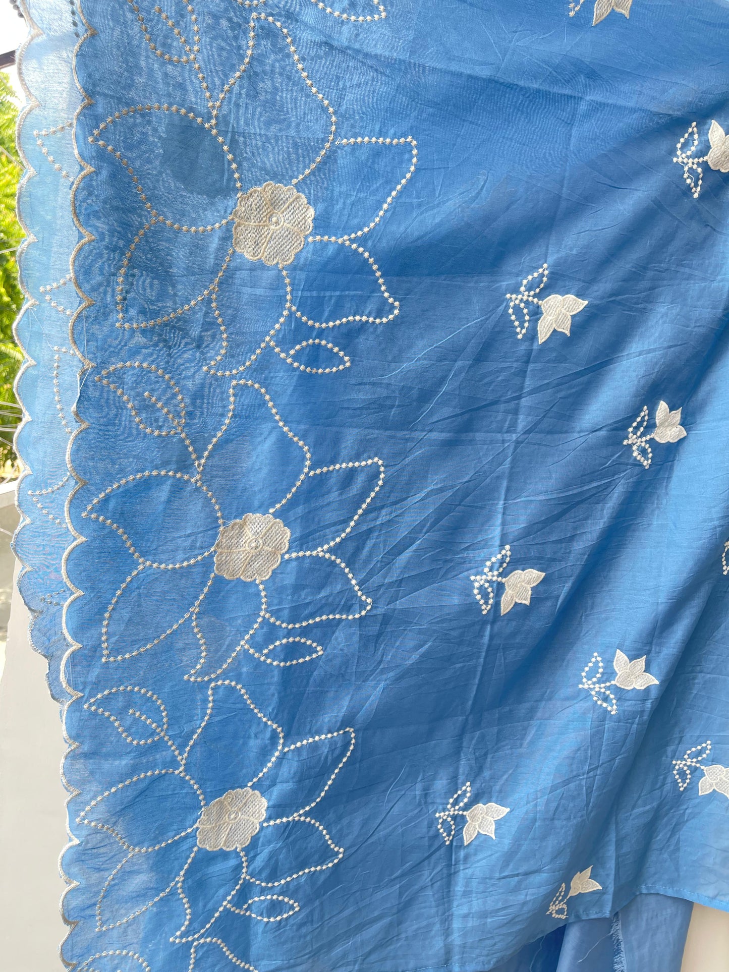 Mul chanderi unstitched salwar suit with patchwork, mirror work and tassel lace – RoyalChicByPriti