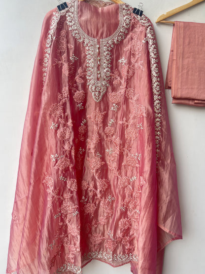 Exquisite Shimmer Tissue Unstitched Designer 3 Pcs Suit Set