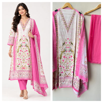 Premium Cotton Printed Unstitched 3pcs Designer Suit Set