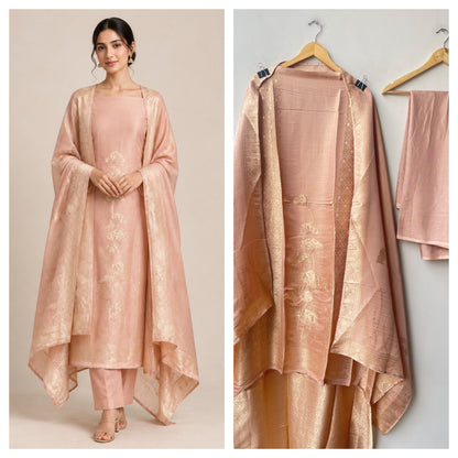 Exquisite Banarasi Shimmer Giraffe Silk Unstitched 3 Pcs Designer Suit Set