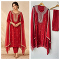 Crepe Satin 3 pcs Unstitched Designer Suit Set