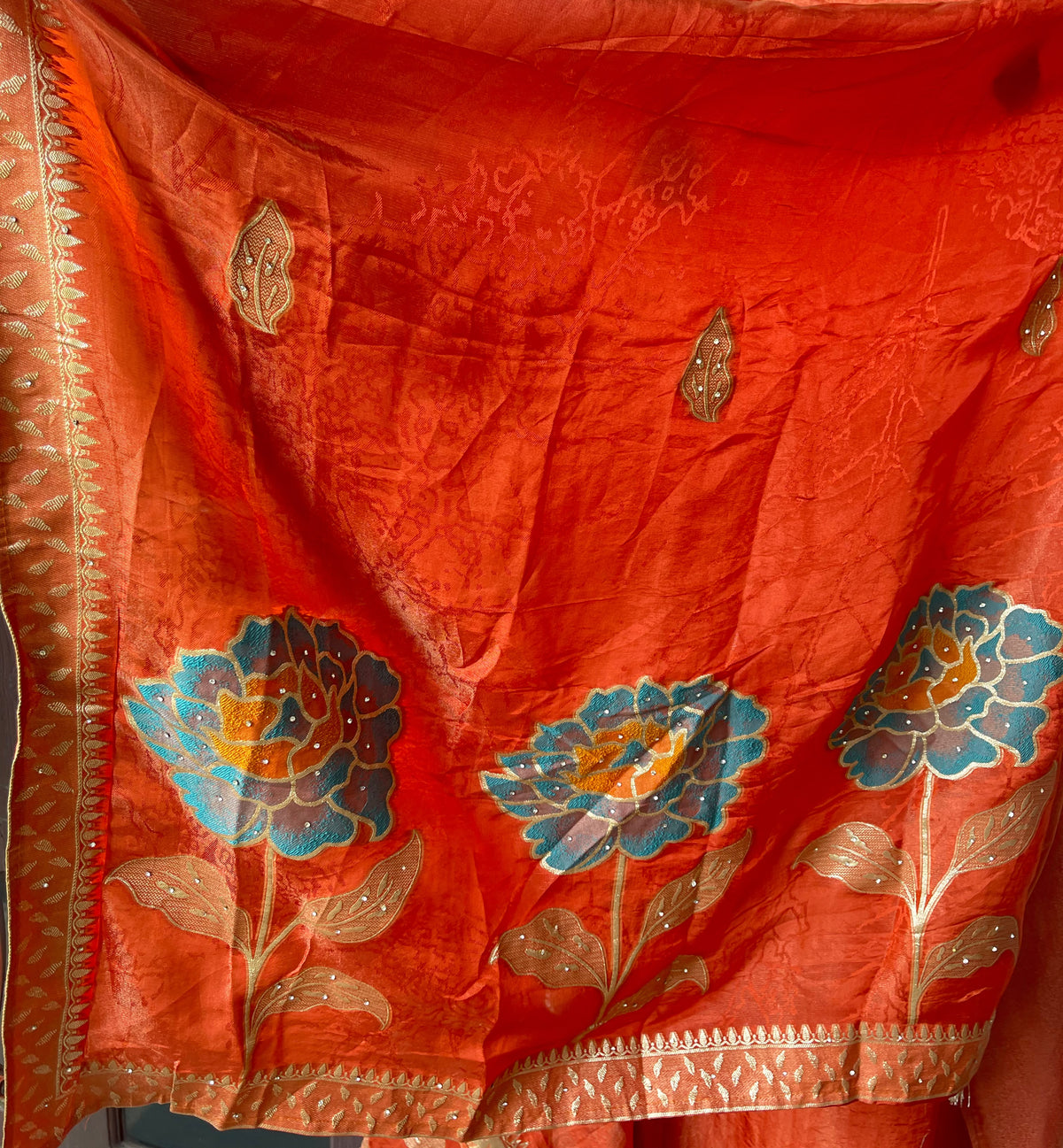 Elegant Shimmer Silk Embroidered Unstitched Designer Suit Set