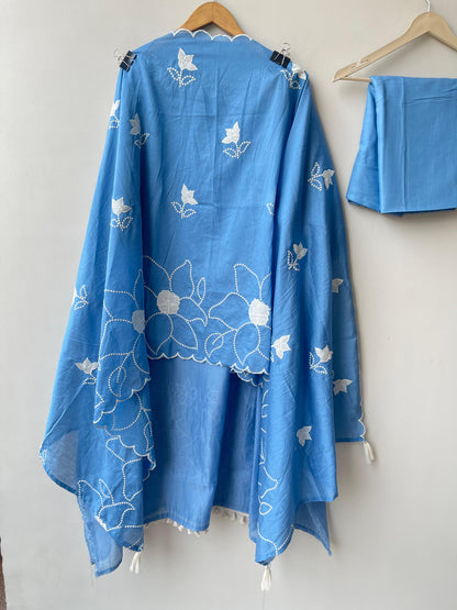 Mul chanderi unstitched salwar suit with patchwork, mirror work and tassel lace – RoyalChicByPriti