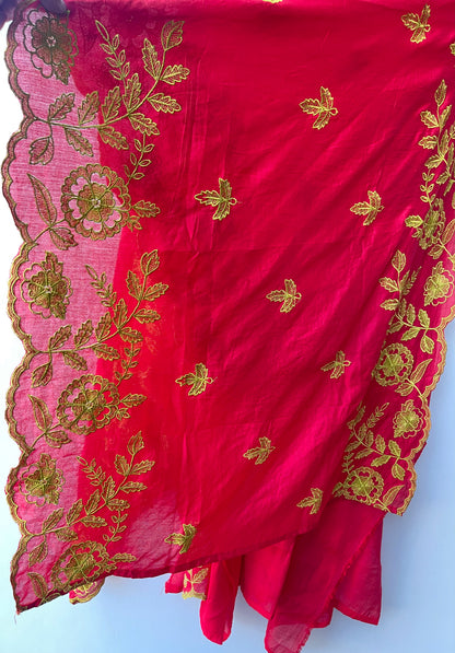 Designer Mul Chanderi 3 Pcs Unstitched Suit Set