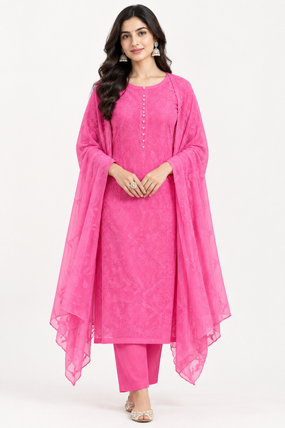 Premium Glass Organza Unstitched 3 Pcs Designer Suit Set
