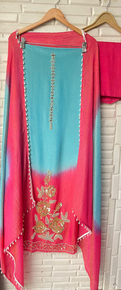 Crushed shimmer tissue unstitched ladies suit Rc17774 (a)