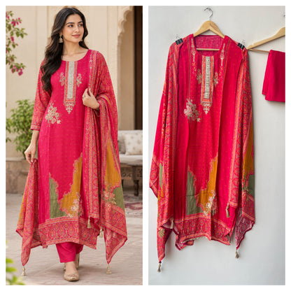 Crepe Satin Printed Unstitched Designer Suit Set