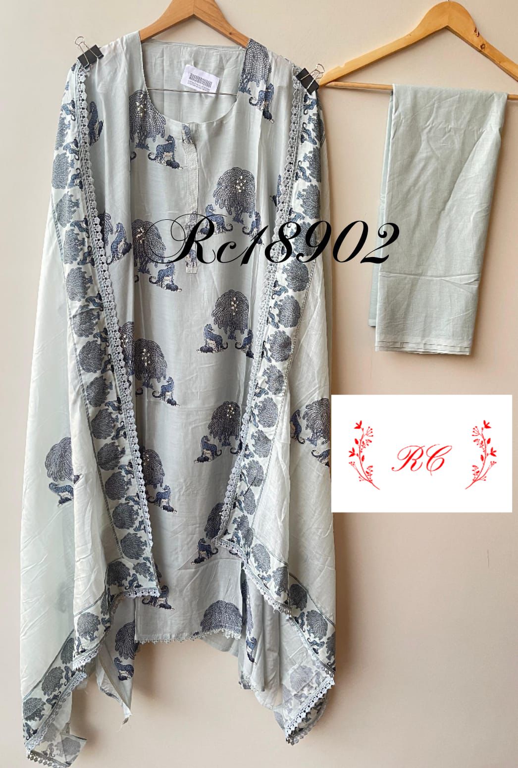 Muslin printed unstitched salwar suit with sequin resham work and crochet lace – RoyalChicByPriti