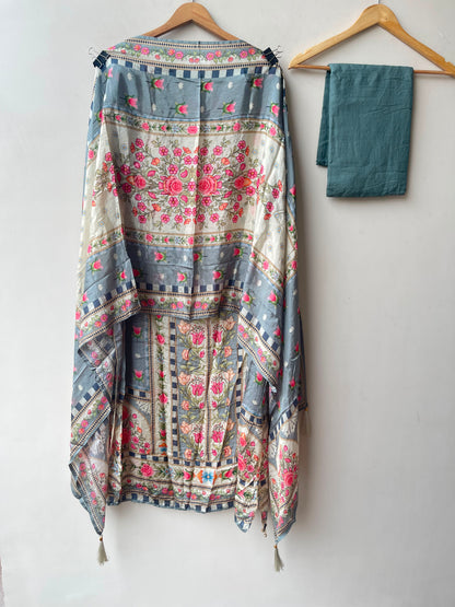 Pure crepe satin unstitched printed ladies suit Rc19215