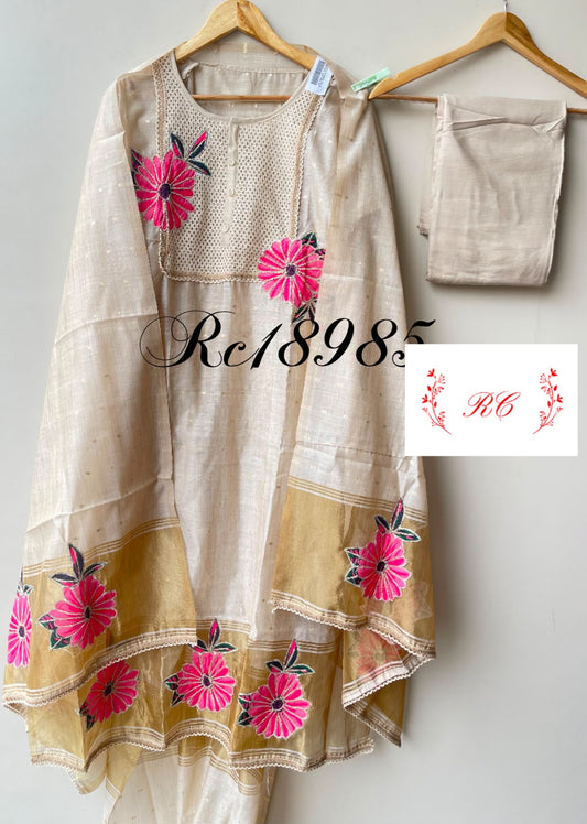 Soft Banarasi weaving mul chanderi unstitched ladies suit Rc18985