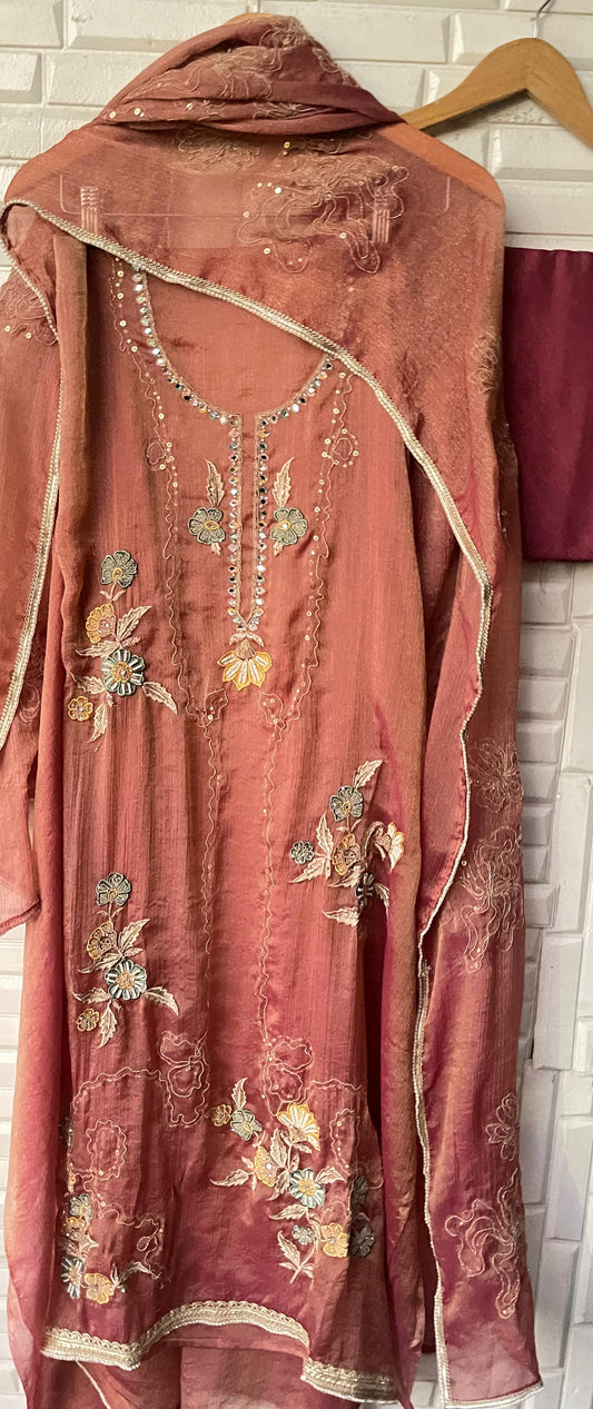 Self crushed shimmer chinon unstitched ladies suit Rc17788 (c)