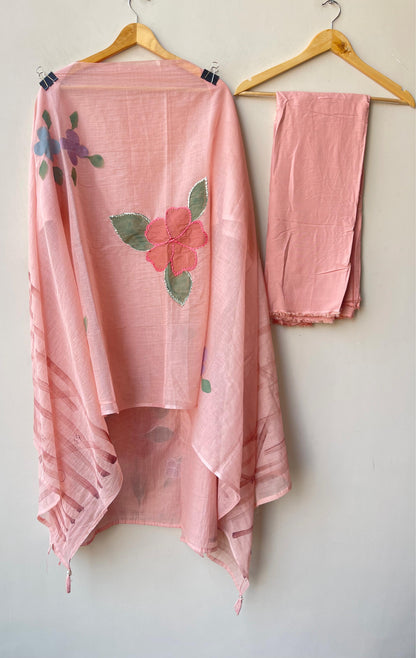 Mul chanderi brush painted unstitched ladies suit