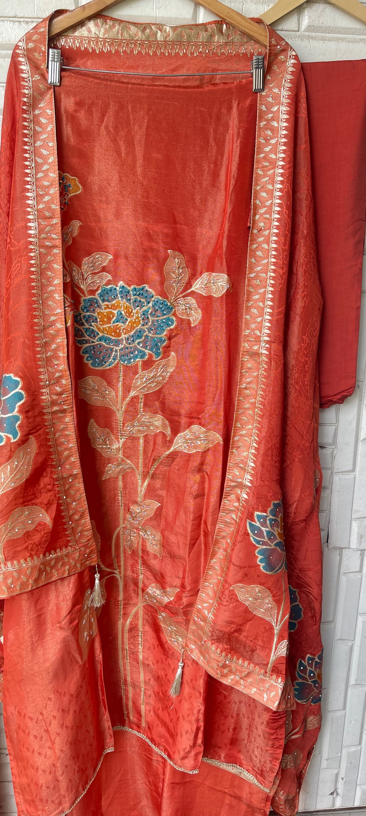 Elegant Shimmer Silk Embroidered Unstitched Designer Suit Set