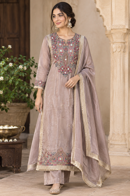 Premium Shimmer Silk Unstitched Designer Suit Set