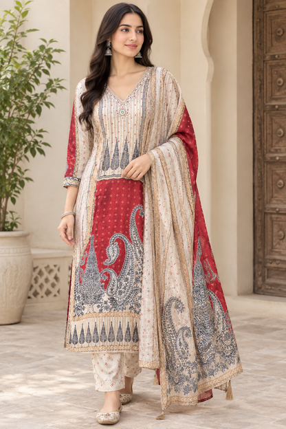Premium Shimmer Silk Unstitched Designer Suit Set