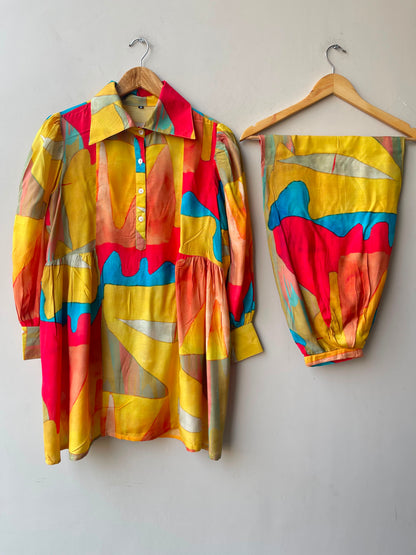 Muslin printed fabric stitched coord set shirt Rc19183