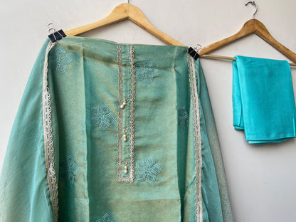 Designer Self Shimmer Silk 3 pcs Unstitched Suit Set