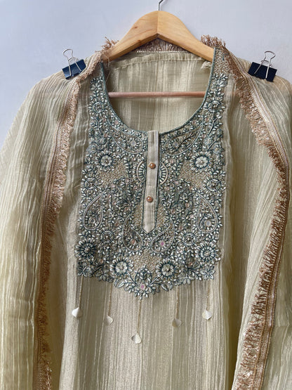 Extremely Elegant Pure Shimmer Crushed Tissue 3 Pcs Unstitched Suit Set