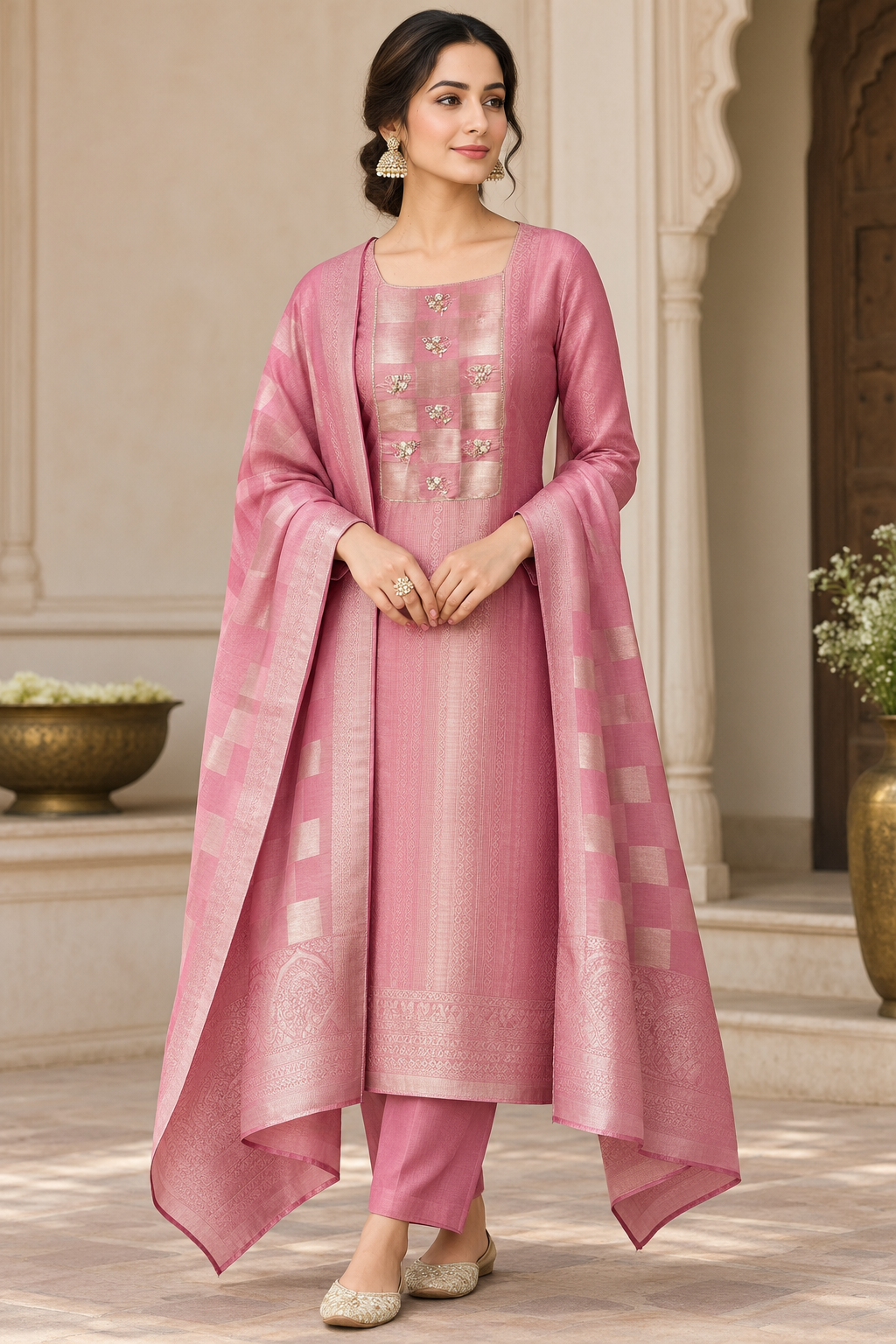 Luxurious Pure Shimmer Giraffe Silk Woven Unstitched 3 Pcs Designer Suit Set