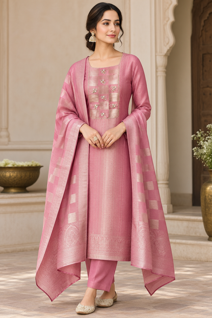 Luxurious Pure Shimmer Giraffe Silk Woven Unstitched 3 Pcs Designer Suit Set