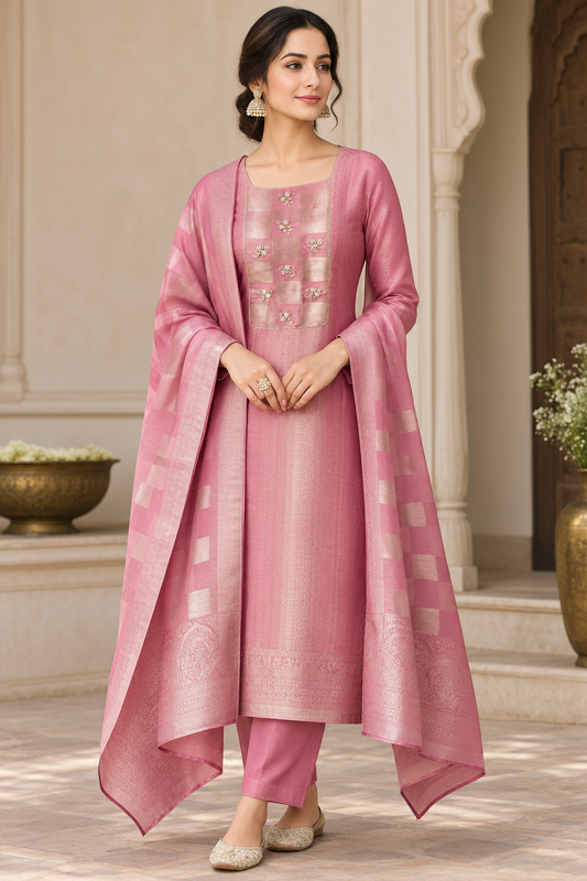 Luxurious Pure Shimmer Giraffe Silk Woven Unstitched 3 Pcs Designer Suit Set